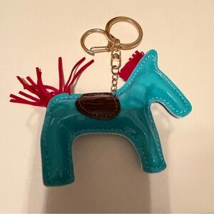 Teal Horse Keychain with Red Accents